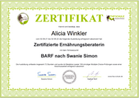 Alicia Winkler Zertifikat Ernährungsberatung BARF Hund und Katze